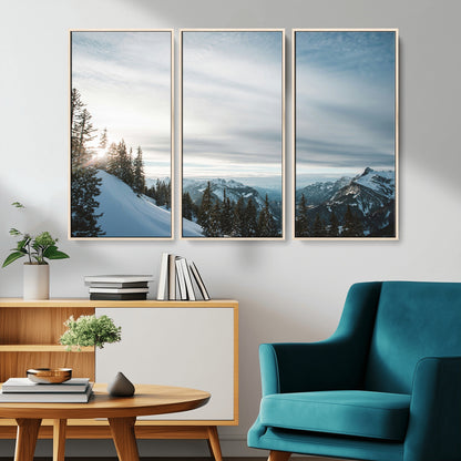 55564749-MGV-CV-36X24-Snowy Mountains Wall Art Canvas Print, Framed Alpine Landscape Art Picture Print, Frosty Peaks Perfect Nordic Minimalist Decor