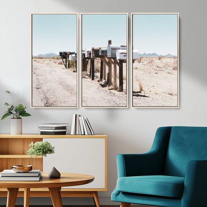 54616109-MGV-CV-36X24-Desert Mailboxes Wall Art – Rustic Rural Roadside Photography Canvas Print, American Southwest Landscape Home Decor for Living