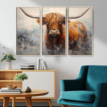 X61001-MGV-CV-36X24-Scottish Highland Wall Art Canvas Print, Framed Longhorn Art Picture Print, Western Cow Perfect Farmhouse Decor Artwork