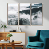 67569654-MGV-CV-36X24-Foggy Forest Wall Art – Mist Covered Hills and Trees Landscape Canvas Print, Moody Nature Photography Decor for Living Room,