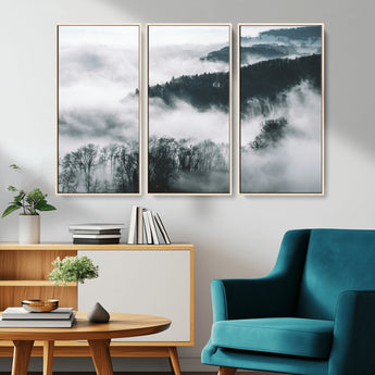 67569654-MGV-CV-36X24-Foggy Forest Wall Art – Mist Covered Hills and Trees Landscape Canvas Print, Moody Nature Photography Decor for Living Room,