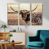 95745718-MGV-CV-36X24-Texas Longhorn Wall Art – Western Cattle Photography Canvas Print, Rustic Ranch Animal Artwork Country Farmhouse Decor for Living