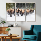 96906195-MGV-CV-36X24-Bison Herd Wall Art – American Buffalo Wildlife Photography Canvas Print, Winter Snow Scene Western Nature Decor for Living Room,