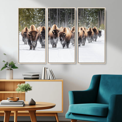 96906195-MGV-CV-36X24-Bison Herd Wall Art – American Buffalo Wildlife Photography Canvas Print, Winter Snow Scene Western Nature Decor for Living Room,