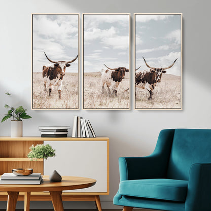 65621083-MGV-CV-36X24-Texas Longhorn Wall Art – Rustic Western Cattle Canvas Print, Southwestern Ranch Photography Decor for Living Room, Office,