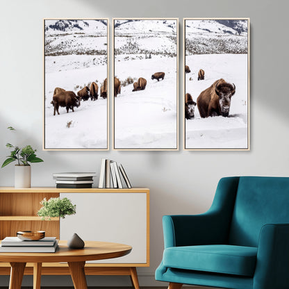 38217250-MGV-CV-36X24-Bison Herd Wall Art – Wildlife Canvas Print of Buffalo Winter Snow Scene, Rustic Western Lodge Décor, Farmhouse & Cabin Nature