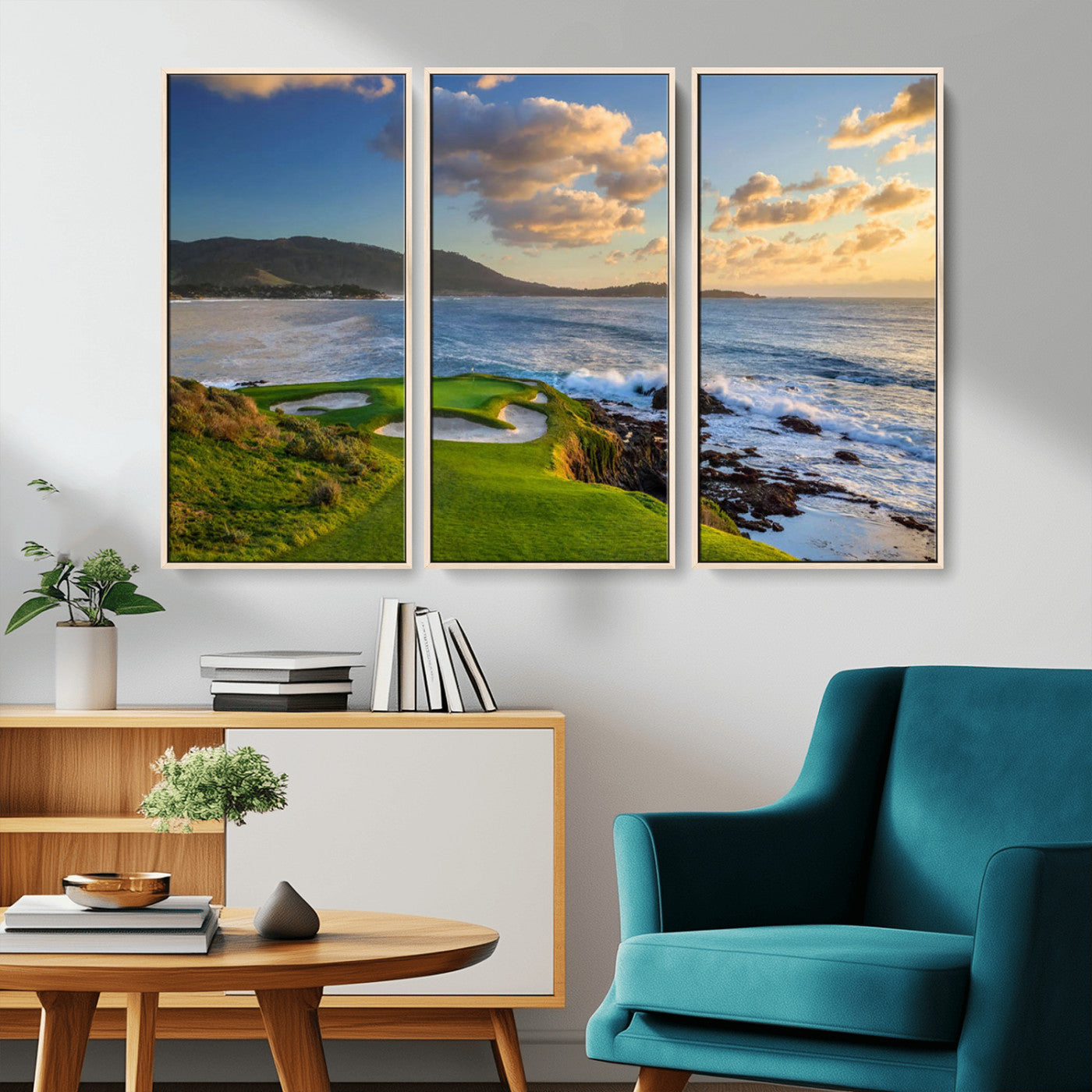 50107048-MGV-CV-36X24-Golf Course Wall Art – Coastal Ocean View Canvas Print, Scenic Fairway Landscape Decor for Office, Man Cave, Bedroom, or Living