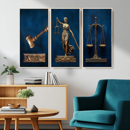 91629053-MGV-CV-36X24-Lady Justice Wall Art – Golden Gavel and Scales Canvas Print, Elegant Legal Office Decor for Lawyers, Judges, Courtroom or Study