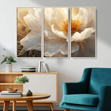 29539087-MGV-CV-36X24-Floral Wall Art – Elegant White and Gold Bloom Canvas Print, Romantic Modern Flower Artwork for Bedroom, Living Room, or Office