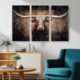24779067-MGV-CV-36X24-Longhorn Bull Wall Art – Western Rustic Canvas Print, Bold Cowboy Cattle Painting for Ranch House, Farmhouse, Office, or Living