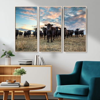 13867292-MGV-CV-36X24-Black Cattle Wall Art – Rustic Ranch Herd Canvas Print, Western Farmhouse Country Landscape Decor for Living Room, Office, or