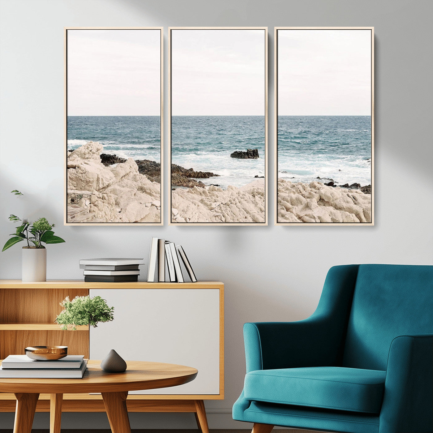 25481980-MGV-CV-36X24-Ocean Coastal Wall Art – Rocky Shoreline and Waves Canvas Print, Serene Beach Landscape Decor for Living Room, Bedroom, or Office
