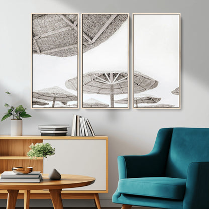 97043123-MGV-CV-36X24-Beach Umbrella Wall Art – Minimalist Coastal Canvas Print, Woven Parasol Summer Decor for Bedroom, Living Room, or Modern Beach