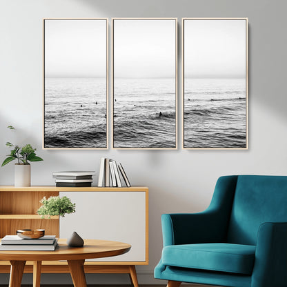 47208268-MGV-CV-36X24-Surfer Ocean Wall Art – Black and White Coastal Canvas Print, Minimalist Surfing Seascape Decor for Living Room, Bedroom, or Beach
