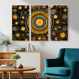 45478523-MGV-FC-48X32-3P_Natural-Abstract Circle Wall Art – Bold Black and Gold Dot Painting Canvas Print, Modern Geometric Mandala Style Decor for Living Room or