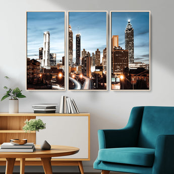 23859158-MGV-CV-36X24-Atlanta Skyline Wall Art – Modern Cityscape Canvas Print with Night Lights and Traffic Trails, Urban Decor for Office, Apartment,