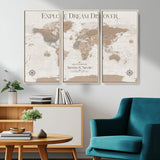 63516865-MGV-CV-36X24-Explore Dream Discover World Map Wall Art – Inspirational Travel Adventure Canvas Print, Neutral Parchment Style Explorer Decor