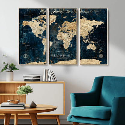 36970886-MGV-CV-36X24-Life is a Journey Not a Destination World Map Rustic Navy Beige Vintage Travel Wall Art Adventure Quote Canvas Print for Home
