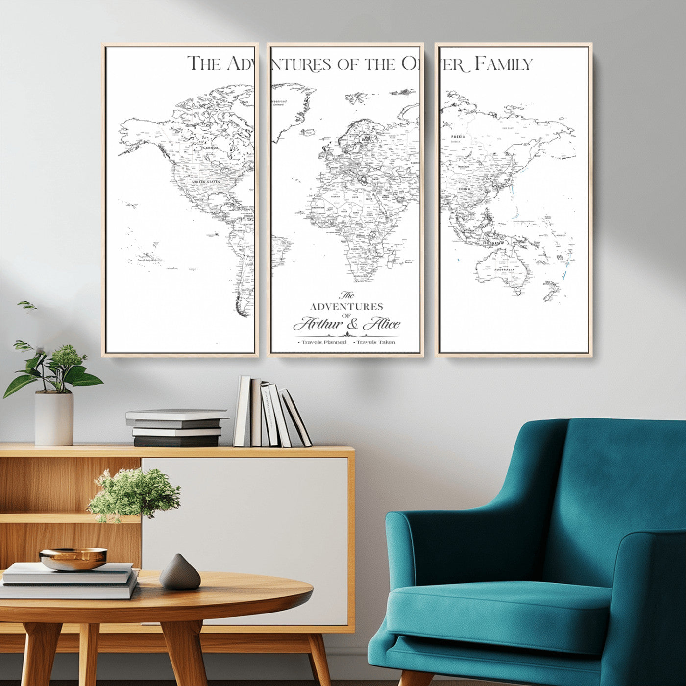 21029247-MGV-CV-36X24-Minimalist World Map Wall Art – Black and White Travel Adventure Print, Modern Family Travel Map Decor for Living Room, Bedroom,