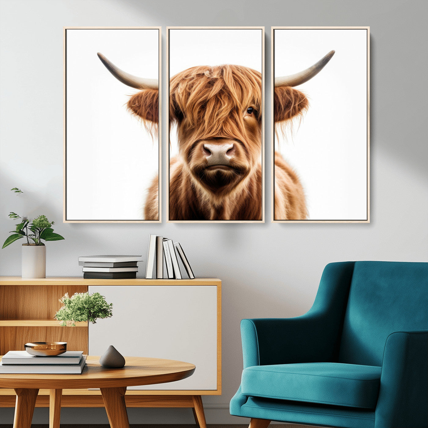 637908607-MGV-FC-93X47-3P_Black-Highland Cow Wall Art Print – Rustic Farmhouse Animal Portrait, Scottish Highland Cattle Canvas, Modern Country Wall Decor for