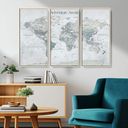 TEST111-MGV-CV-36X24-Personalized Adventure Awaits Push Pin World Map – Custom Framed Travel Tracker Canvas Wall Art for Home, Office
