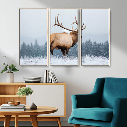 85177251-MGV-CV-36X24-Elk Wall Art – Majestic Wildlife Canvas Print of Bull Elk Snowy Forest, Rustic Nature Decor for Living Room, Cabin, or Office