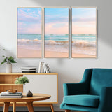 88024944-MGV-CV-36X24-Serene Ocean Waves Canvas Wall Art – Pastel Sky, Soft Sand Beach, Tranquil Seascape, Calm Water Coastal Nature, Relaxing Peaceful