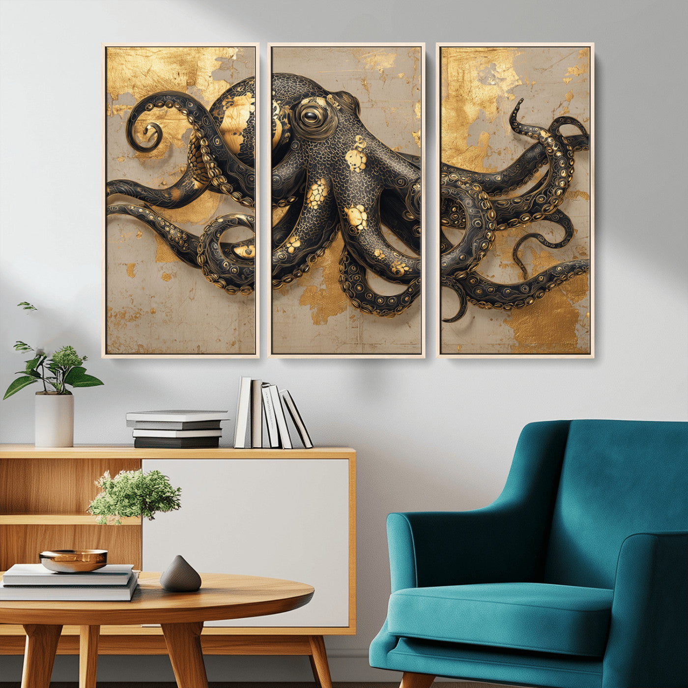 57944271-MGV-CV-36X24-Octopus Wall Art – Black and Gold Nautical Canvas Print, Modern Ocean Inspired Artwork with Elegant Detailing, Coastal Marine