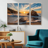 85659923-MGV-CV-36X24-Ocean Sunset Wall Art – Dramatic Seascape Canvas Print with Cliffs, Crashing Waves and Golden Sky, Bold Coastal Photography for