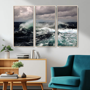 38622353-MGV-CV-36X24-Stormy Ocean Waves Canvas Wall Art – Framed Turbulent Sea Print, Large Nature Canvas for Coastal, Living Room, or Office Spaces