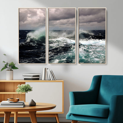38622353-MGV-CV-36X24-Stormy Ocean Waves Canvas Wall Art – Framed Turbulent Sea Print, Large Nature Canvas for Coastal, Living Room, or Office Spaces