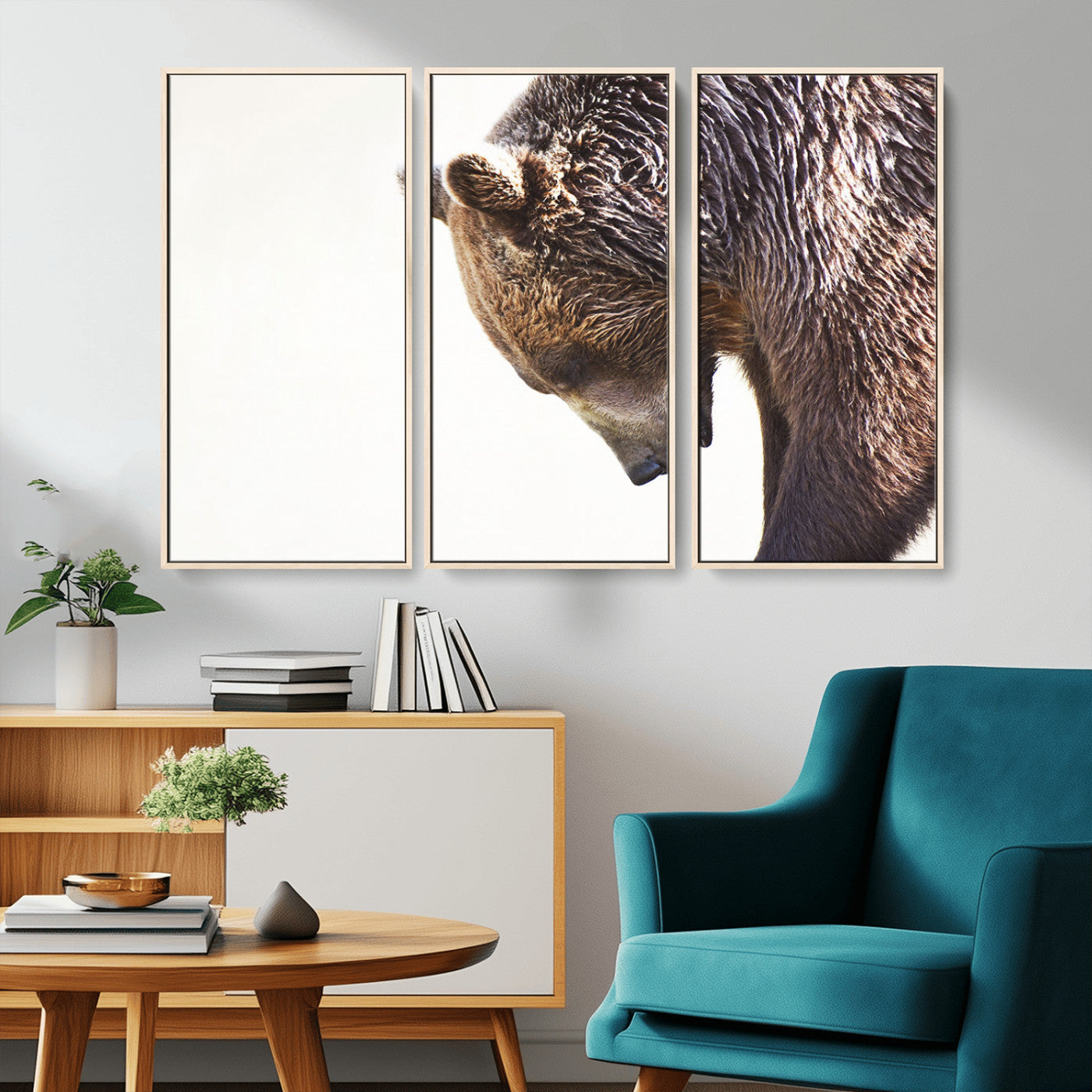 14405507-MGV-CV-36X24-Bear Wall Art – Wildlife Canvas Print with Rustic Animal Portrait and Minimalist Background, Nature Inspired Photography for