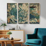 60346622-MGV-CV-36X24-Samurai Warrior vs Octopus Wall Art – Japanese Ukiyo-e Style Ocean Battle Canvas Print, Traditional Samurai Artwork for Living