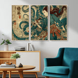 18575670-MGV-FC-48X32-3P_Natural-Samurai Woman vs Octopus Wall Art – Japanese Ukiyo-e Ocean Battle Canvas Print, Traditional Warrior Artwork for Living Room,