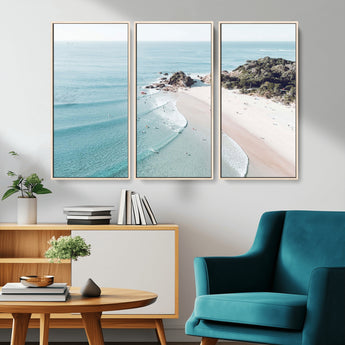 79395467-MGV-FC-48X32-3P_Natural-Coastal Wall Art – Aerial Beach Canvas Print, Ocean Waves and Sandy Shore Photography Decor for Bedroom, Living Room, Office,