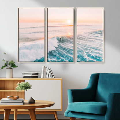 34064591-MGV-CV-36X24-Surfing Wall Art – Sunset Ocean Wave Canvas Print, Surfer Riding Sea Photography Decor for Bedroom, Living Room, Office, Coastal