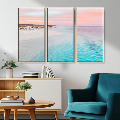 41613614-MGV-CV-36X24-Beach Sunset Wall Art – Pastel Ocean Canvas Print, Turquoise Water and Pink Sky Photography Decor for Bedroom, Living Room, Office