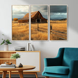 16480179-MGV-CV-36X24-Farmhouse Wall Art – Rustic Barn and Golden Field Canvas Print, Country Landscape Photography Decor for Bedroom, Living Room,
