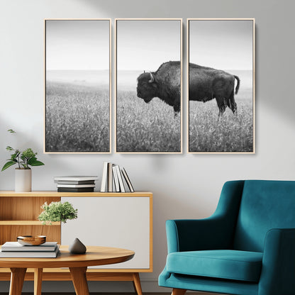 90861202-MGV-CV-36X24-Black and White Bison Canvas Wall Art – Rustic American Buffalo Print, Western Wildlife Photography for Farmhouse, Cabin, Office