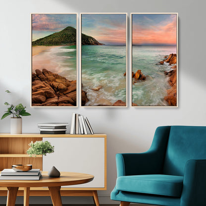 53831025-MGV-CV-36X24-Coastal Landscape Wall Art – Tropical Beach Ocean Canvas Print, Sunset Mountain View Photography Decor for Living Room, Bedroom,