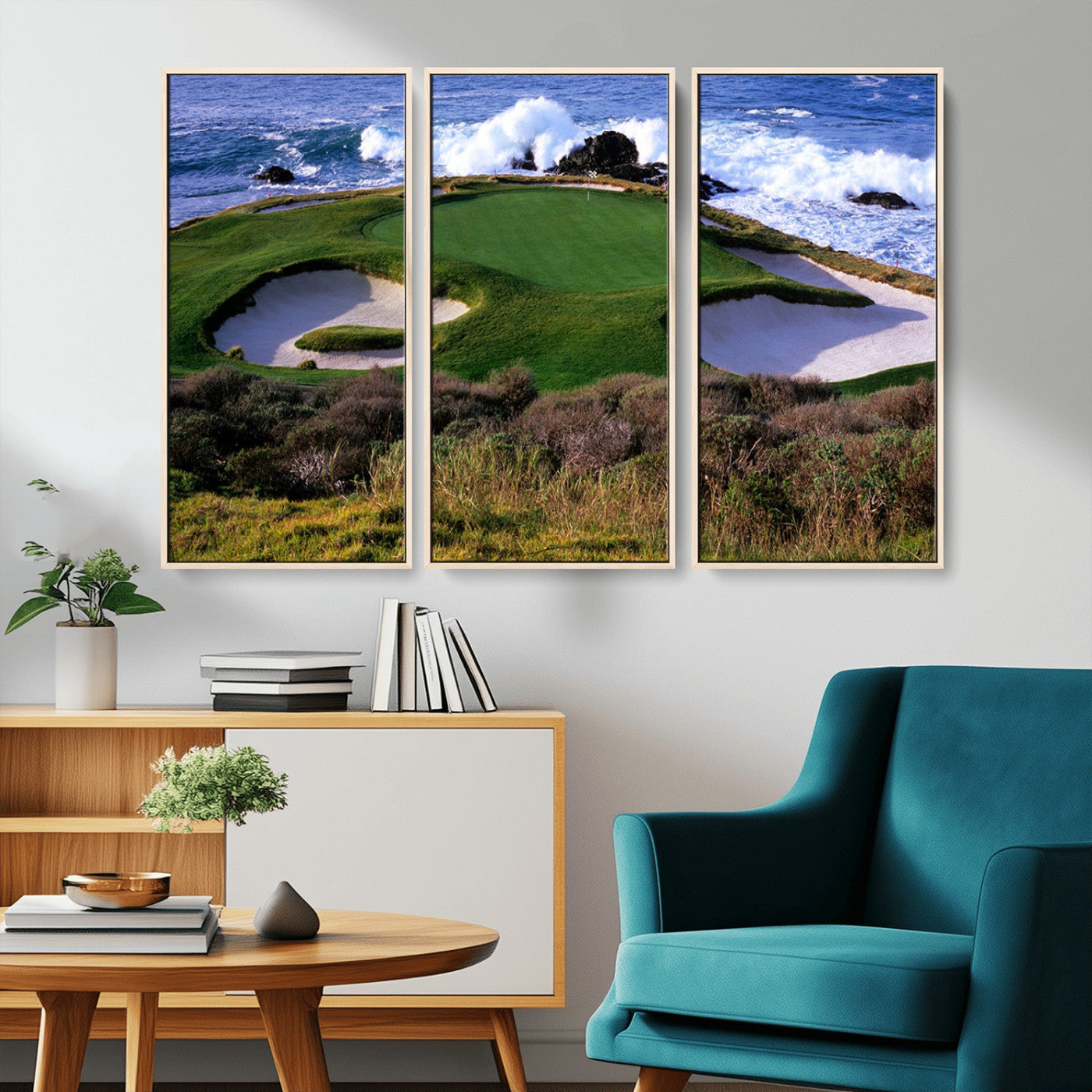 22776914-MGV-CV-36X24-Golf Course Wall Art – Oceanfront Green Canvas Print, Coastal Pebble Beach Photography Sports Decor for Living Room, Office, Man
