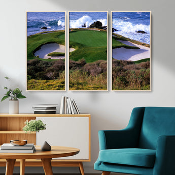 22776914-MGV-CV-36X24-Golf Course Wall Art – Oceanfront Green Canvas Print, Coastal Pebble Beach Photography Sports Decor for Living Room, Office, Man