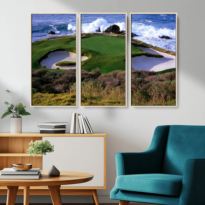 22776914-MGV-CV-36X24-Golf Course Wall Art – Oceanfront Green Canvas Print, Coastal Pebble Beach Photography Sports Decor for Living Room, Office, Man