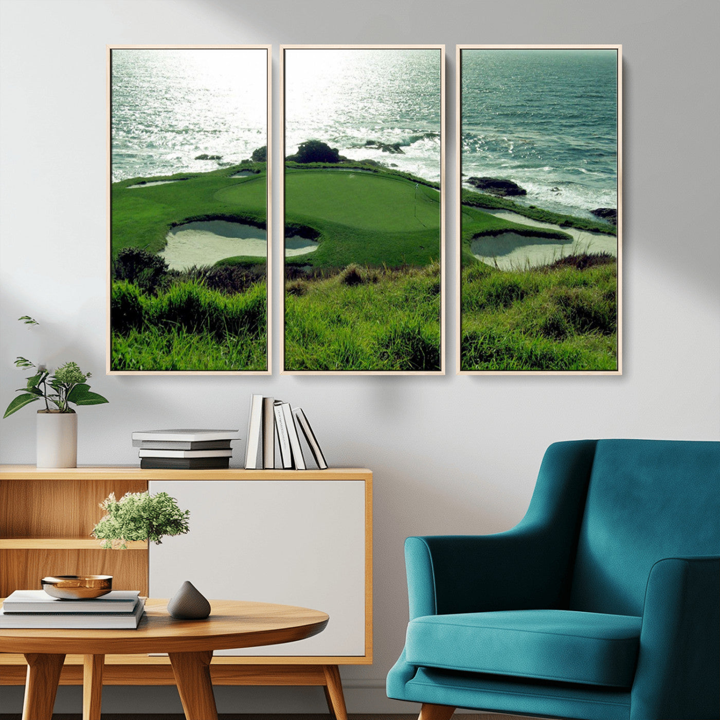 48473947-MGV-CV-36X24-Ocean Golf Course Wall Art – Panoramic Green Fairway Canvas Print, Coastal Golf Landscape Photography Sports Decor for Office, Man