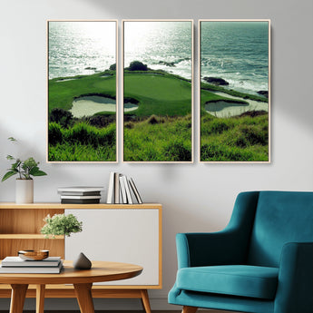 48473947-MGV-CV-36X24-Ocean Golf Course Wall Art – Panoramic Green Fairway Canvas Print, Coastal Golf Landscape Photography Sports Decor for Office, Man