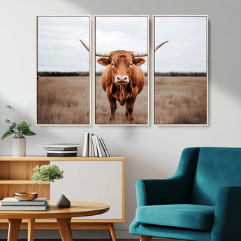 16316734-MGV-CV-36X24-Texas Longhorn Wall Art – Rustic Bull Portrait Canvas Print, Western Farmhouse Animal Photography Decor for Living Room, Office,