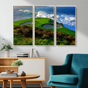 13644055-MGV-CV-36X24-Golf Wall Art – Oceanfront Green Canvas Print, Scenic Coastal Course Photography Decor for Bedroom, Living Room, Office, Sports