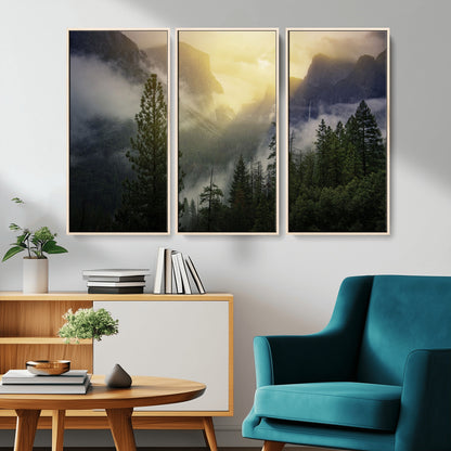 38316884-MGV-CV-36X24-Landscape Wall Art – Misty Mountain Valley Canvas Print, Scenic Pine Forest and Sunrise Photography Decor for Bedroom, Living