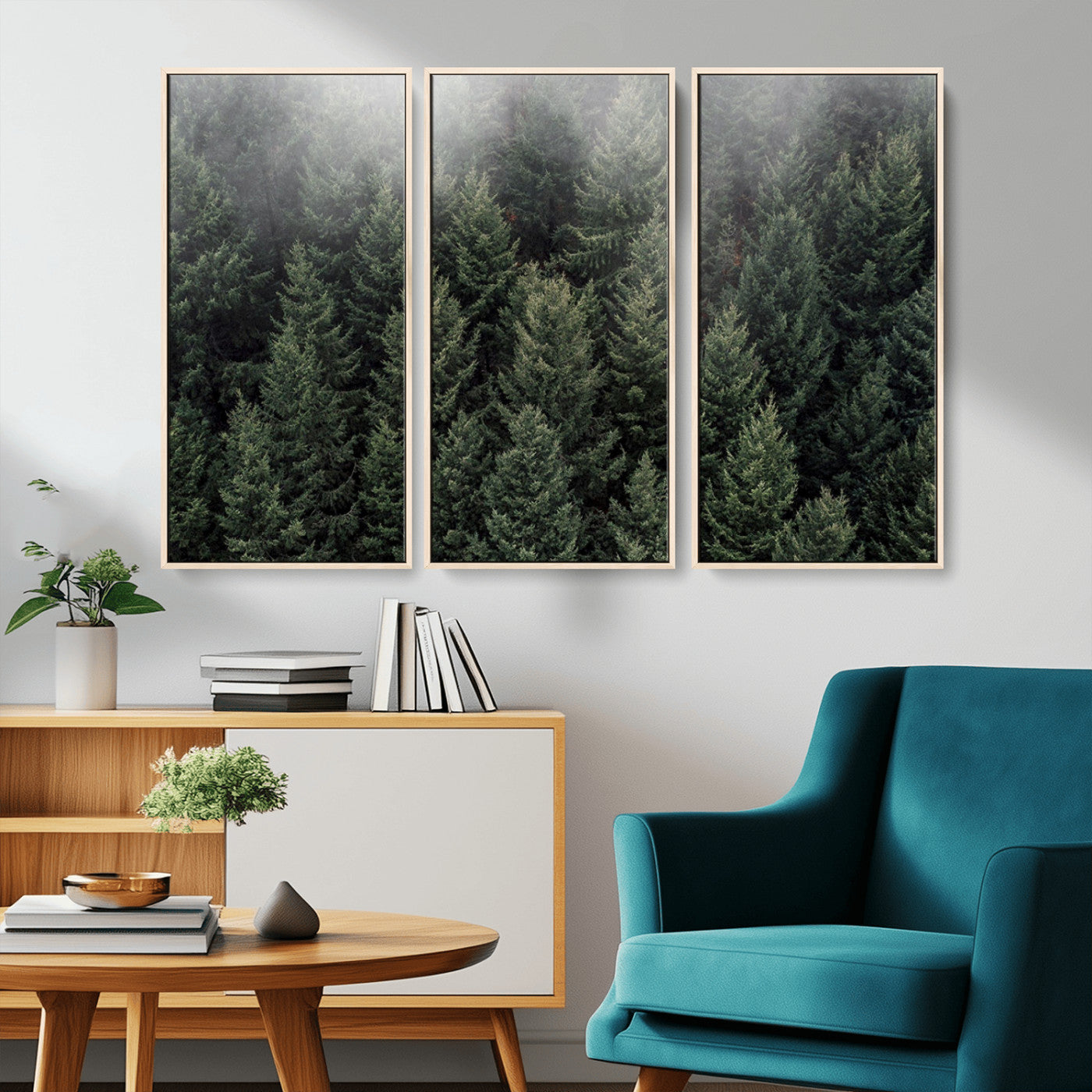 84059409-MGV-CV-36X24-Forest Wall Art – Misty Evergreen Trees Canvas Print, Tranquil Nature Photography Decor for Bedroom, Living Room, Office, Cabin or