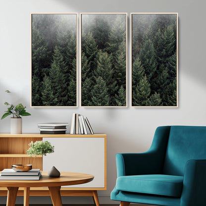 84059409-MGV-CV-36X24-Forest Wall Art – Misty Evergreen Trees Canvas Print, Tranquil Nature Photography Decor for Bedroom, Living Room, Office, Cabin or